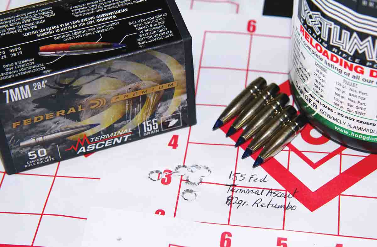 One of the best handloads included the 155-grain Federal Premium Terminal Ascent over 82 grains of Hodgdon Retumbo. The combination resulted in sub-MOA accuracy at 3,144 fps.